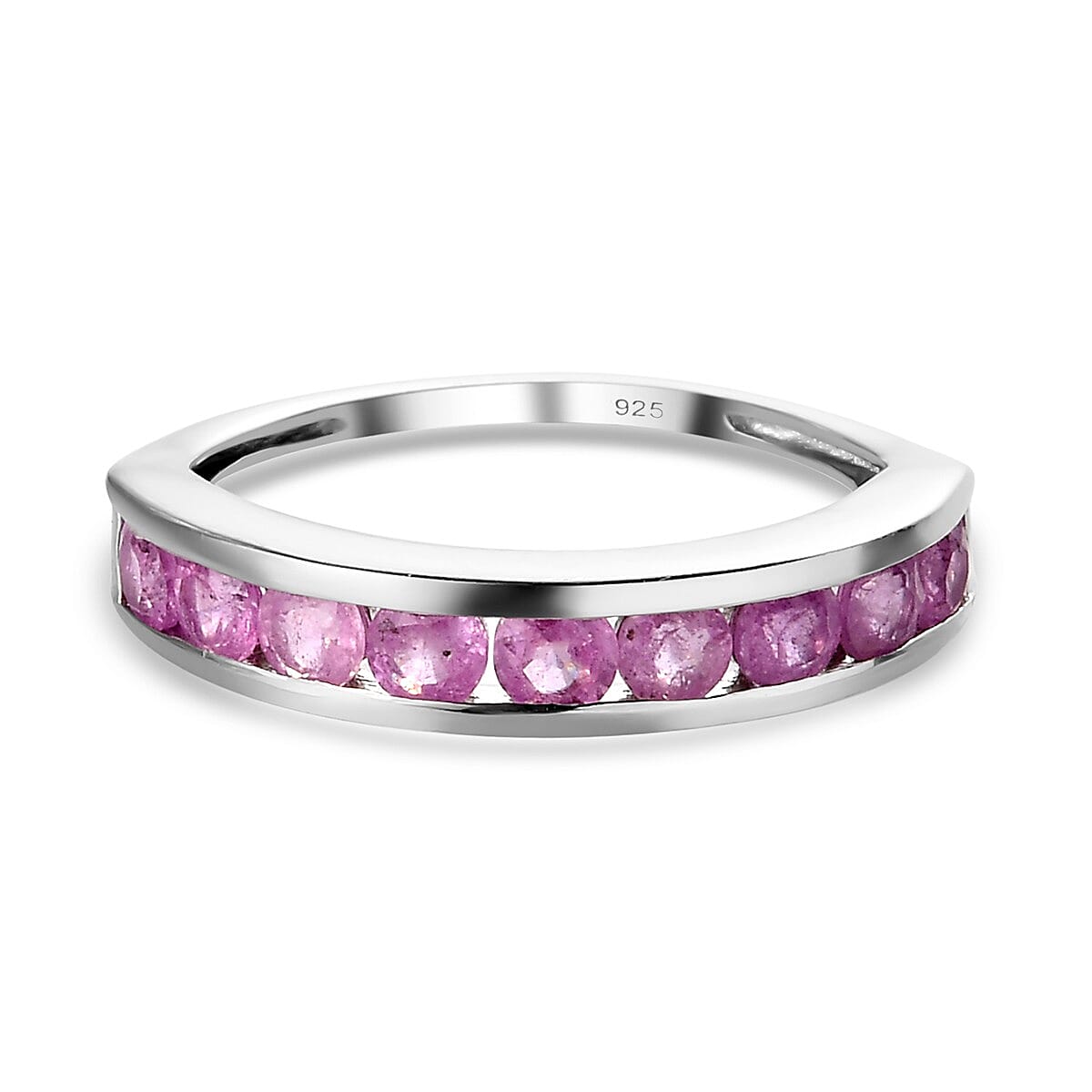 Pink Sapphire Half Eternity Band Ring in Platinum Overlay Sterling Silver 1.20 Ct.