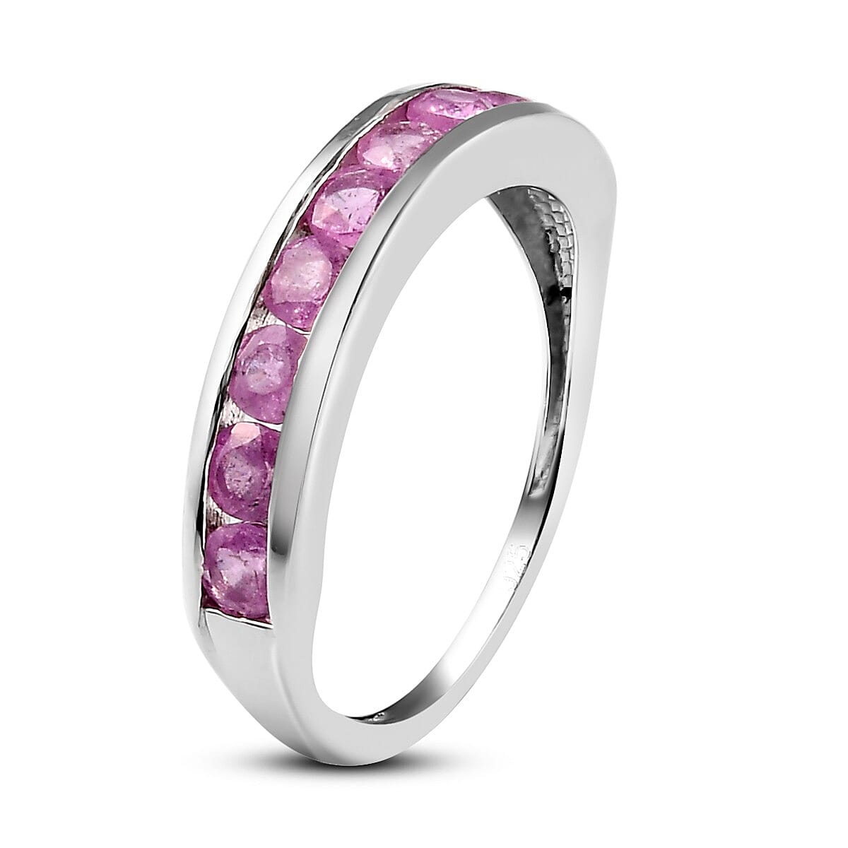Pink Sapphire Half Eternity Band Ring in Platinum Overlay Sterling Silver 1.20 Ct.