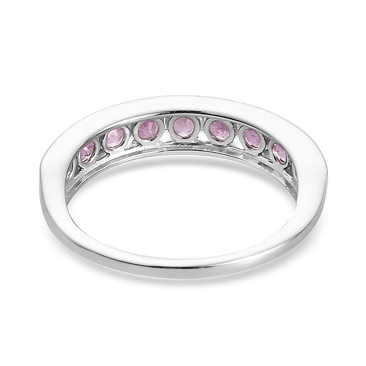 Pink Sapphire Half Eternity Band Ring in Platinum Overlay Sterling Silver 1.20 Ct.