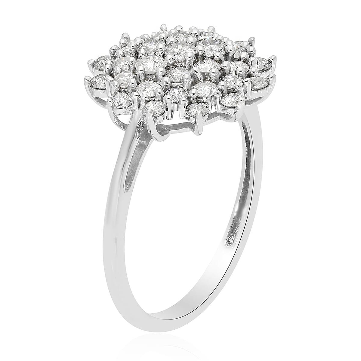 9K White Gold SGL Certified White Diamond (I3-G-H) Cluster Ring 1.00 Ct.