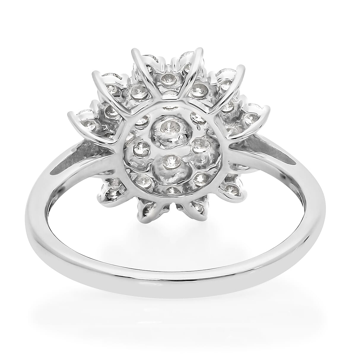 9K White Gold SGL Certified White Diamond (I3-G-H) Cluster Ring 1.00 Ct.