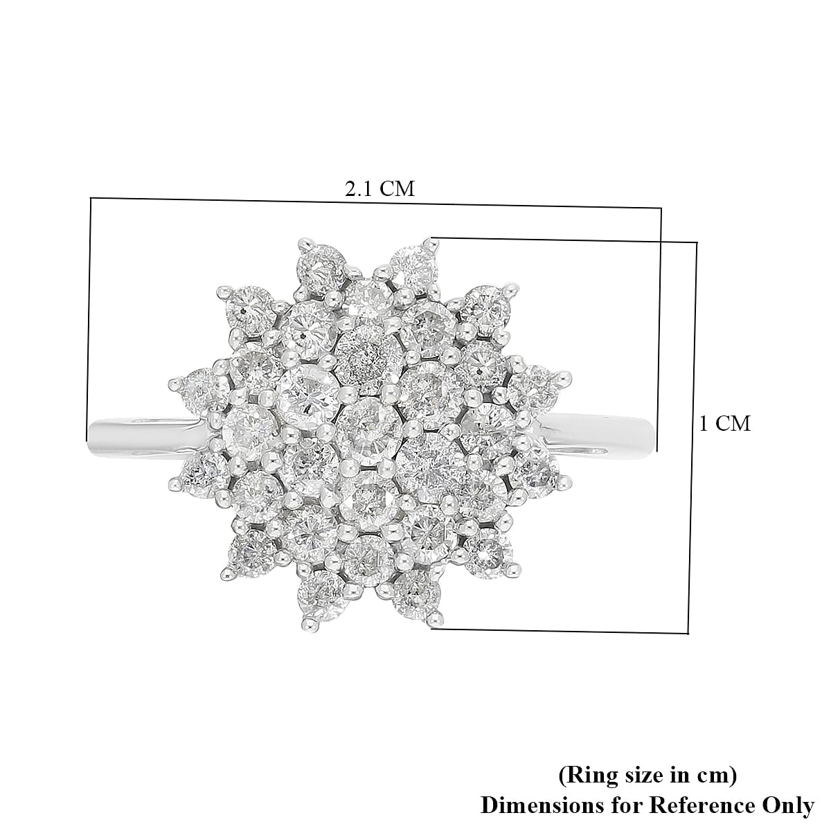 9K White Gold SGL Certified White Diamond (I3-G-H) Cluster Ring 1.00 Ct.
