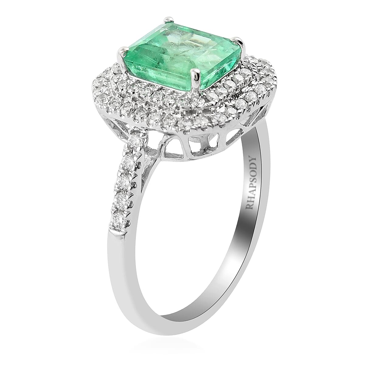 RHAPSODY 950 Platinum AAAA Boyaca Colombian Emerald and Diamond (VS/E-F) Halo Ring 2.25 Ct, Platinum wt. 5.00 Gms