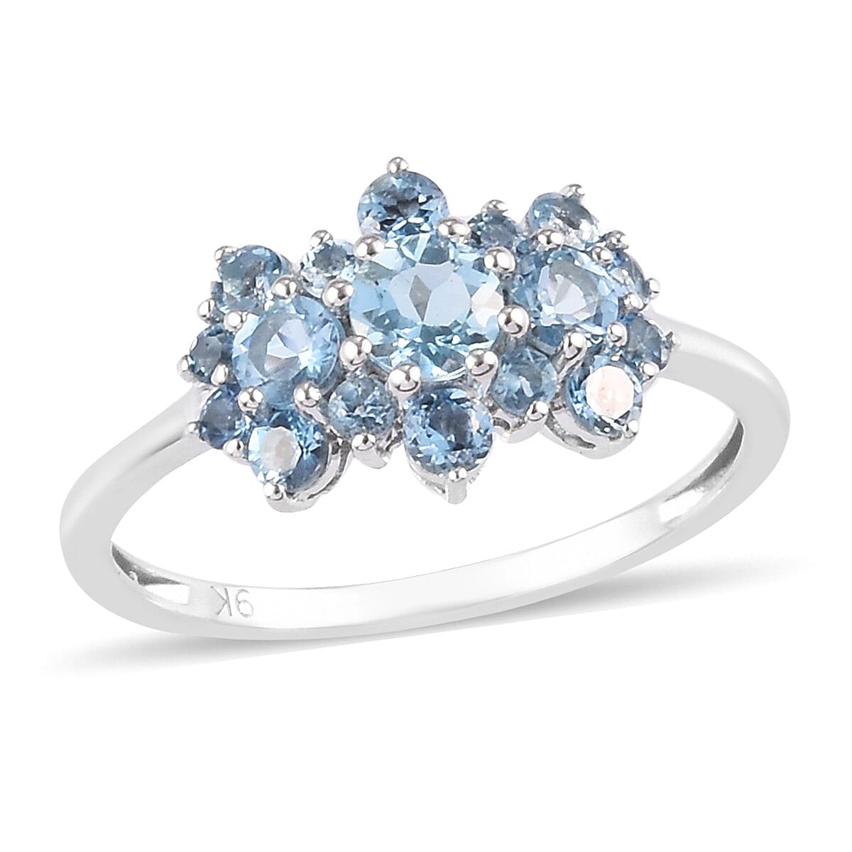One Time Deal-9K White Gold AA Santamaria Aquamarine Boat Ring 1.08 Ct.