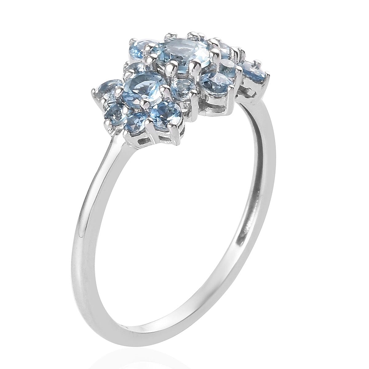 One Time Deal-9K White Gold AA Santamaria Aquamarine Boat Ring 1.08 Ct.