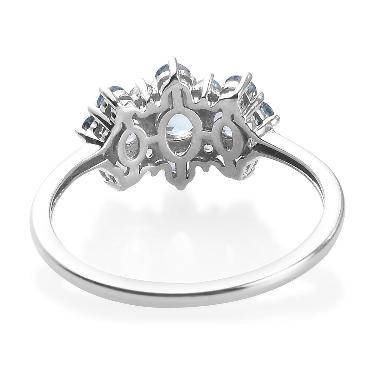 One Time Deal-9K White Gold AA Santamaria Aquamarine Boat Ring 1.08 Ct.