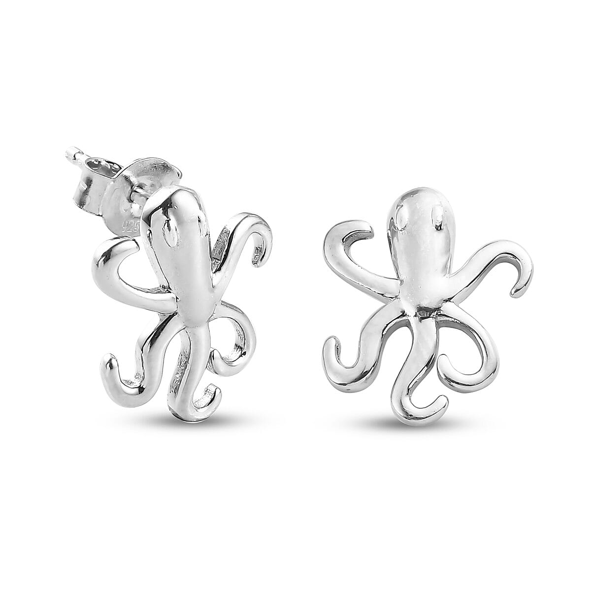 Platinum Overlay Sterling Silver Octopus Earrings