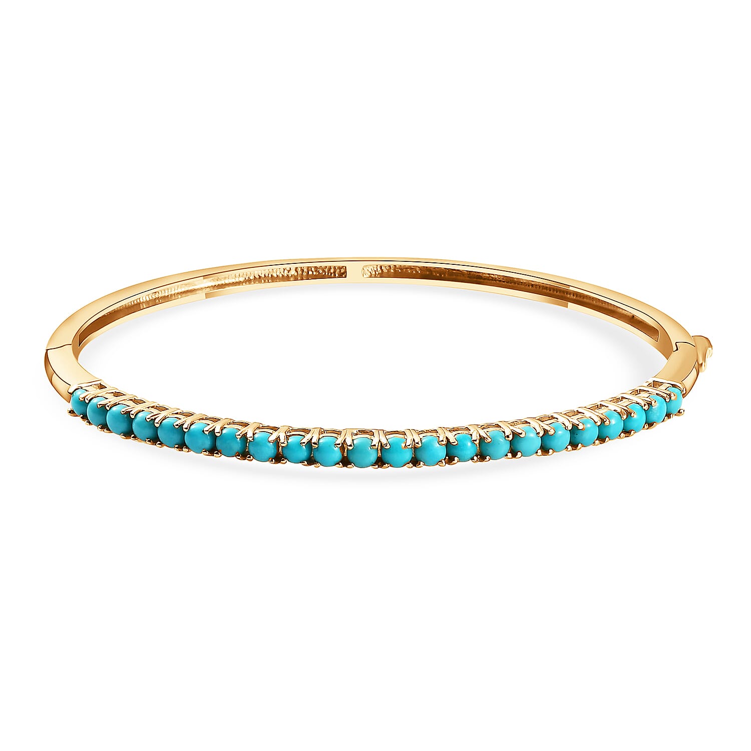 Arizona Sleeping Beauty Turquoise Full Bangle (size 7.5) in 18K Yellow Gold Vermeil Overlay Sterling Silver 3.22 Ct, Silver Wt 10.20 Gms