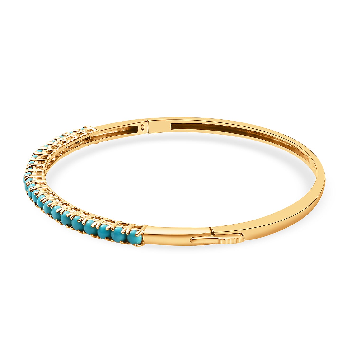 Arizona Sleeping Beauty Turquoise Full Bangle (size 7.5) in 18K Yellow Gold Vermeil Overlay Sterling Silver 3.22 Ct, Silver Wt 10.20 Gms