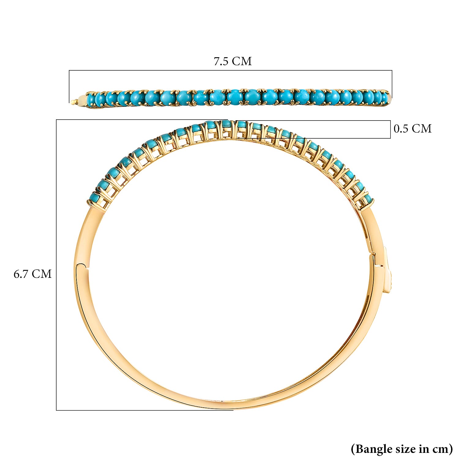 Arizona Sleeping Beauty Turquoise Full Bangle (size 7.5) in 18K Yellow Gold Vermeil Overlay Sterling Silver 3.22 Ct, Silver Wt 10.20 Gms