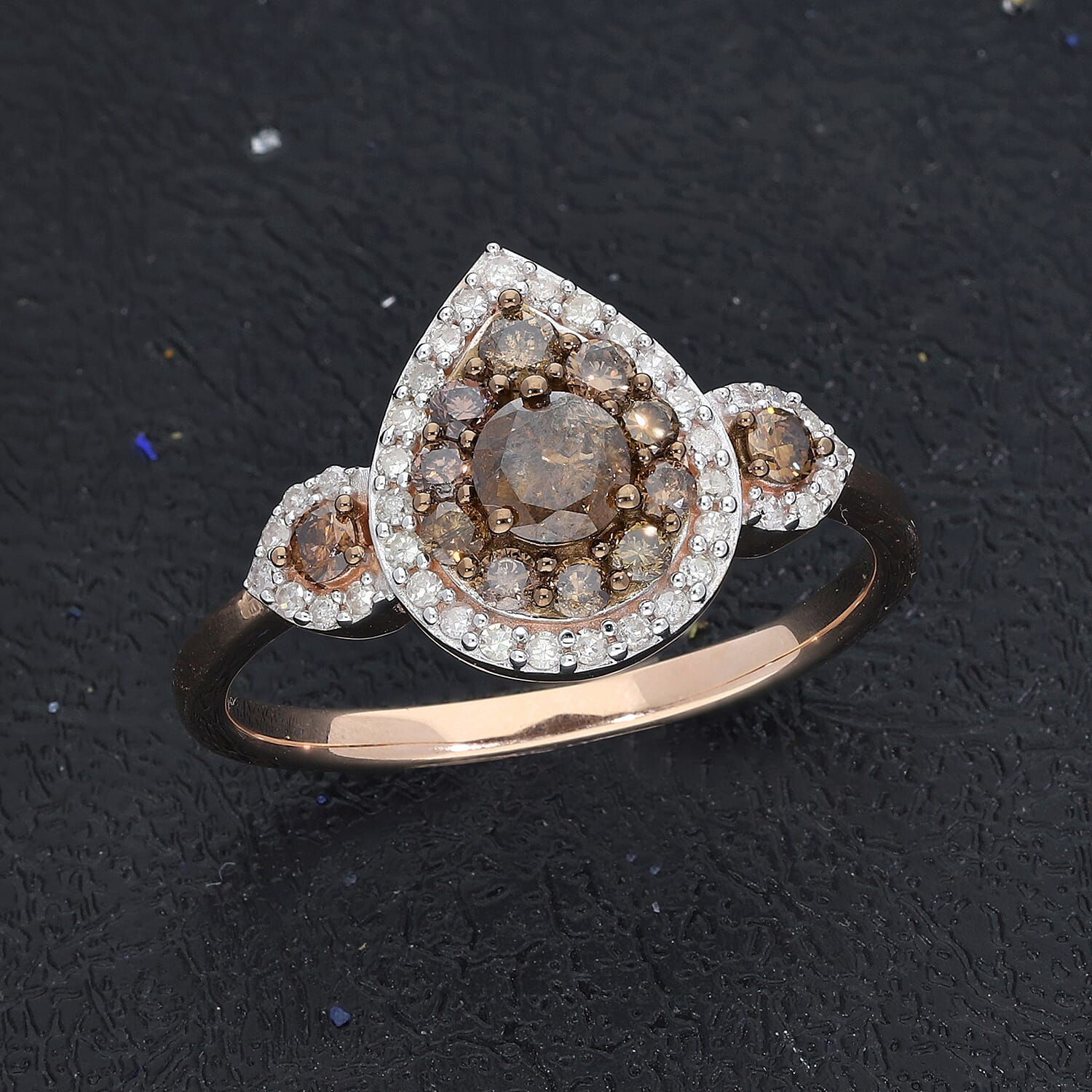 9K Rose Gold SGL Certified Champagne and White Diamond (I3-G-H) Ring 1.00 Ct.