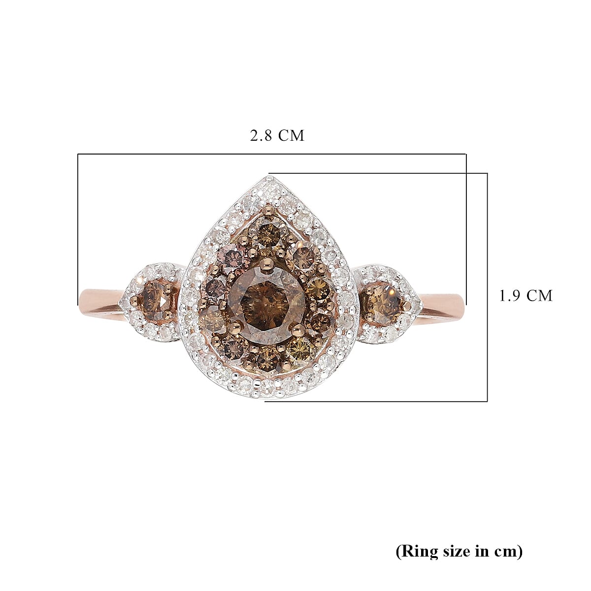 9K Rose Gold SGL Certified Champagne and White Diamond (I3-G-H) Ring 1.00 Ct.