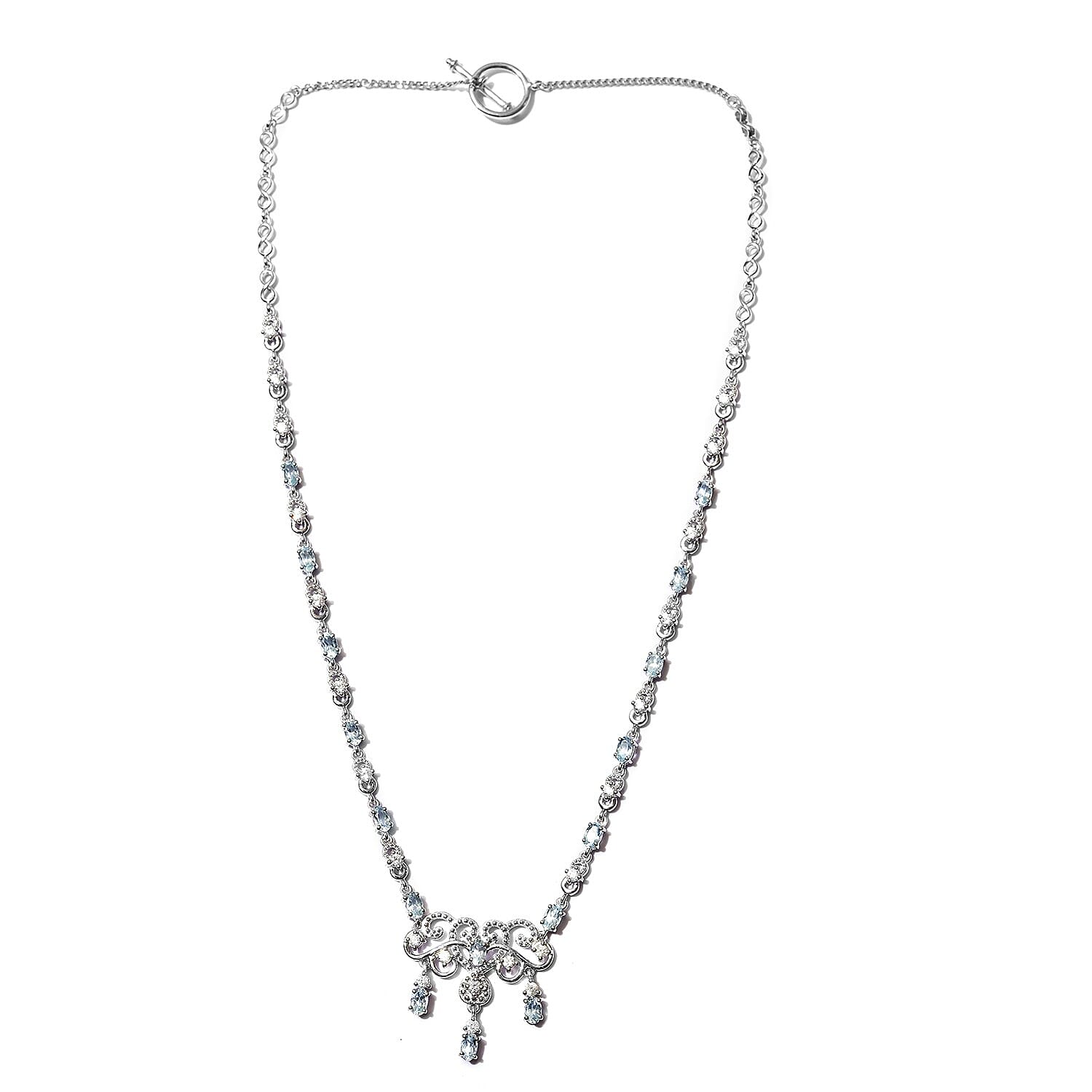 Espirito Santo Aquamarine & Natural Zircon Necklace (Size 18) in Platinum Overlay Sterling Silver 5.60 Ct, Silver Wt. 16.00 Gms