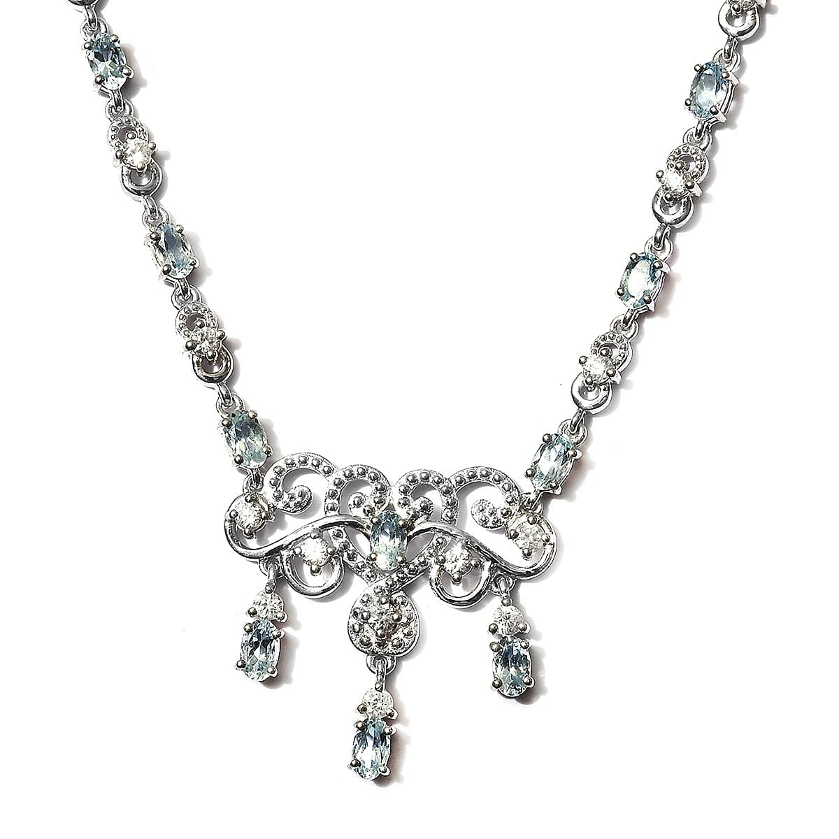 Espirito Santo Aquamarine & Natural Zircon Necklace (Size 18) in Platinum Overlay Sterling Silver 5.60 Ct, Silver Wt. 16.00 Gms