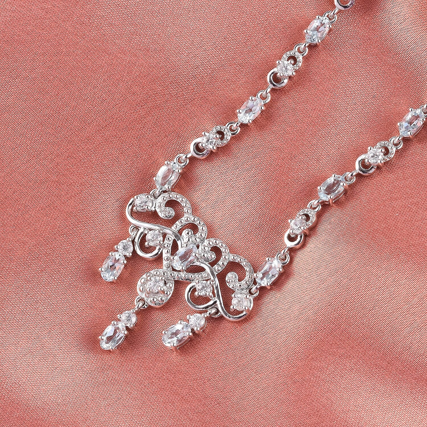 Espirito Santo Aquamarine & Natural Zircon Necklace (Size 18) in Platinum Overlay Sterling Silver 5.60 Ct, Silver Wt. 16.00 Gms