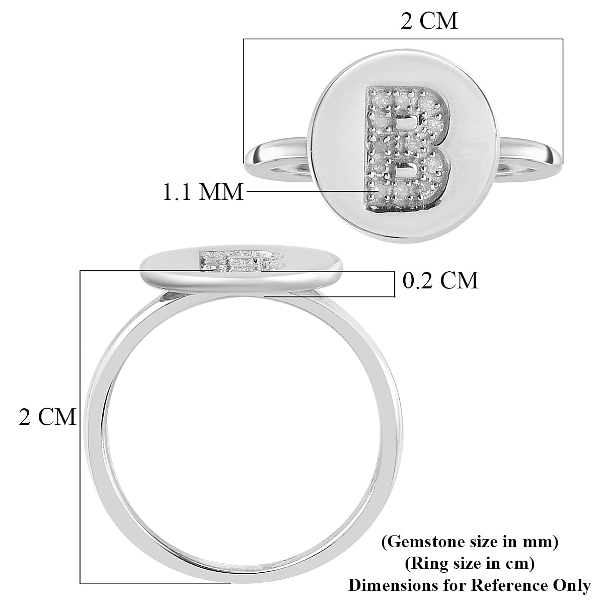 White Diamond Initial Ring in Sterling Silver