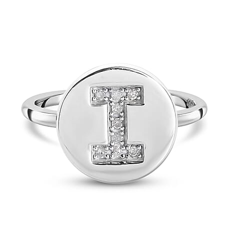 Diamond Initial I Ring in Platinum Overlay Sterling Silver