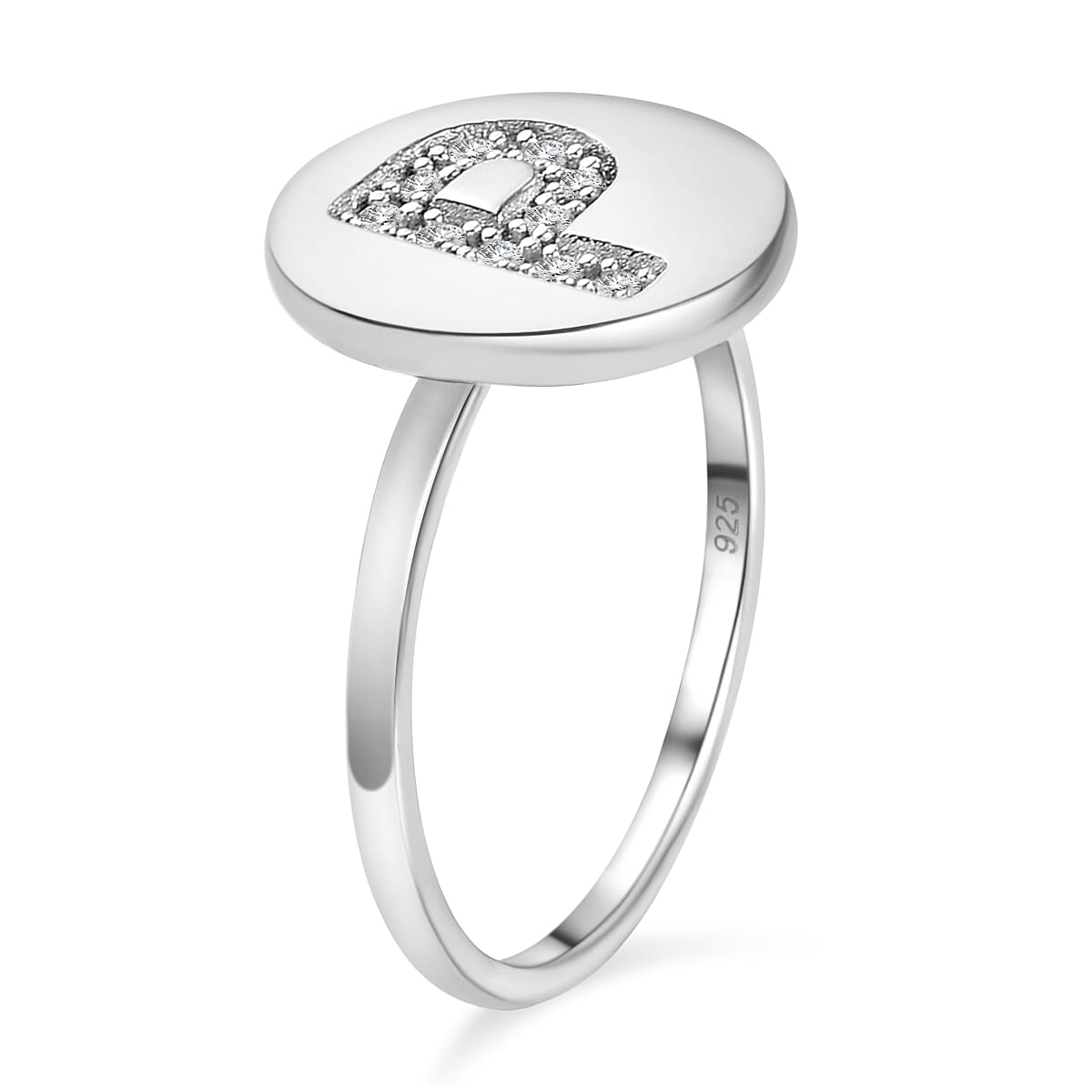 White Diamond Initial Ring in Sterling Silver