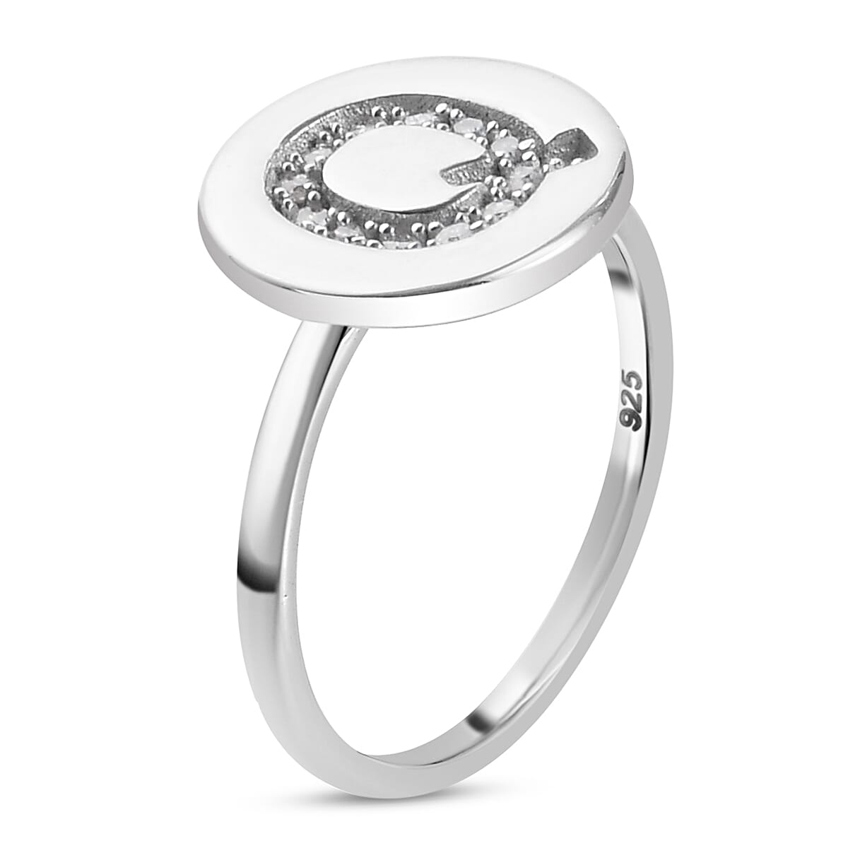 White Diamond Initial Ring in Sterling Silver