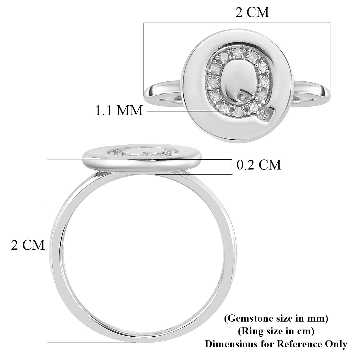 White Diamond Initial Ring in Sterling Silver