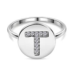 White Diamond Initial Ring in Sterling Silver
