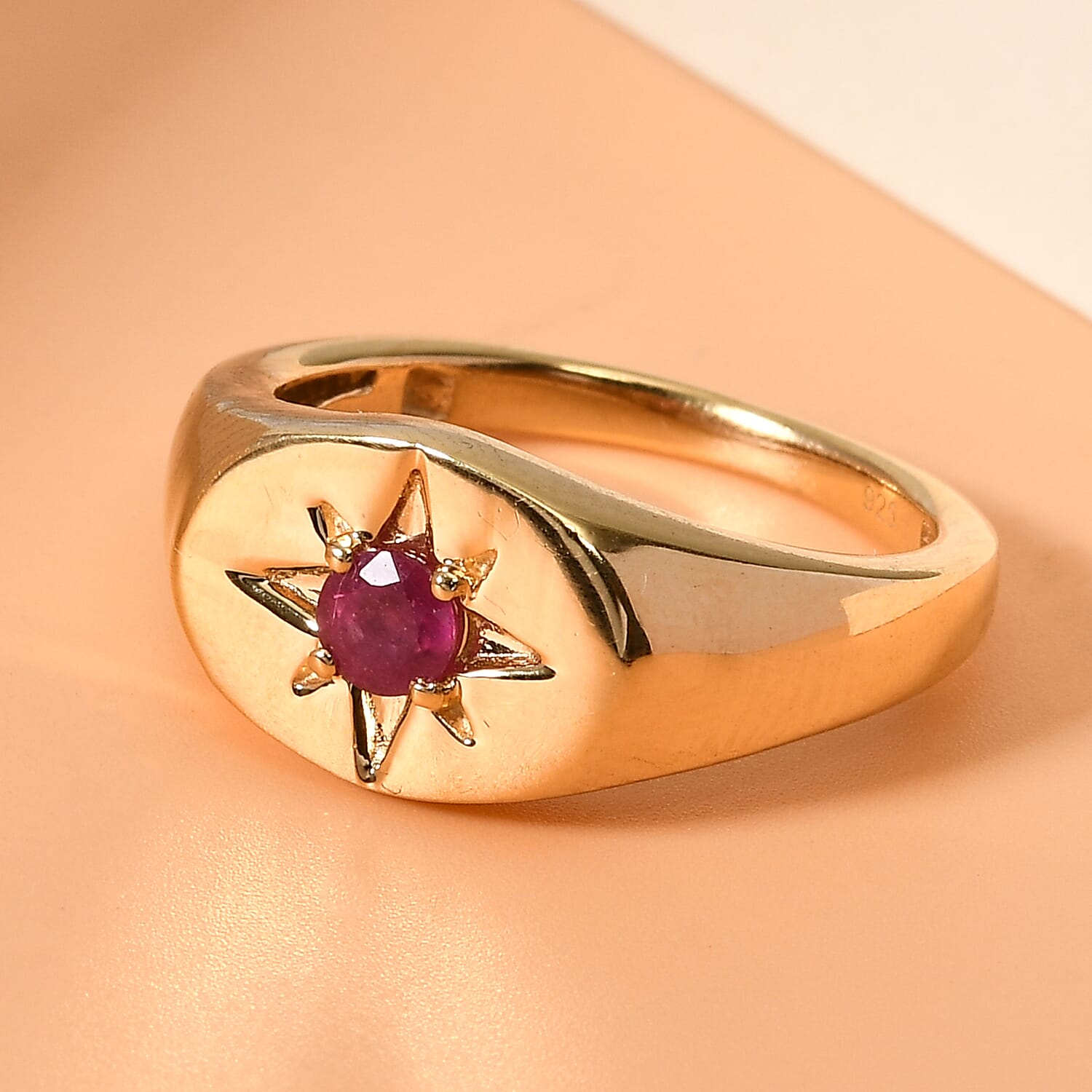 African Ruby (FF) Ring in 14K Gold Overlay Sterling Silver