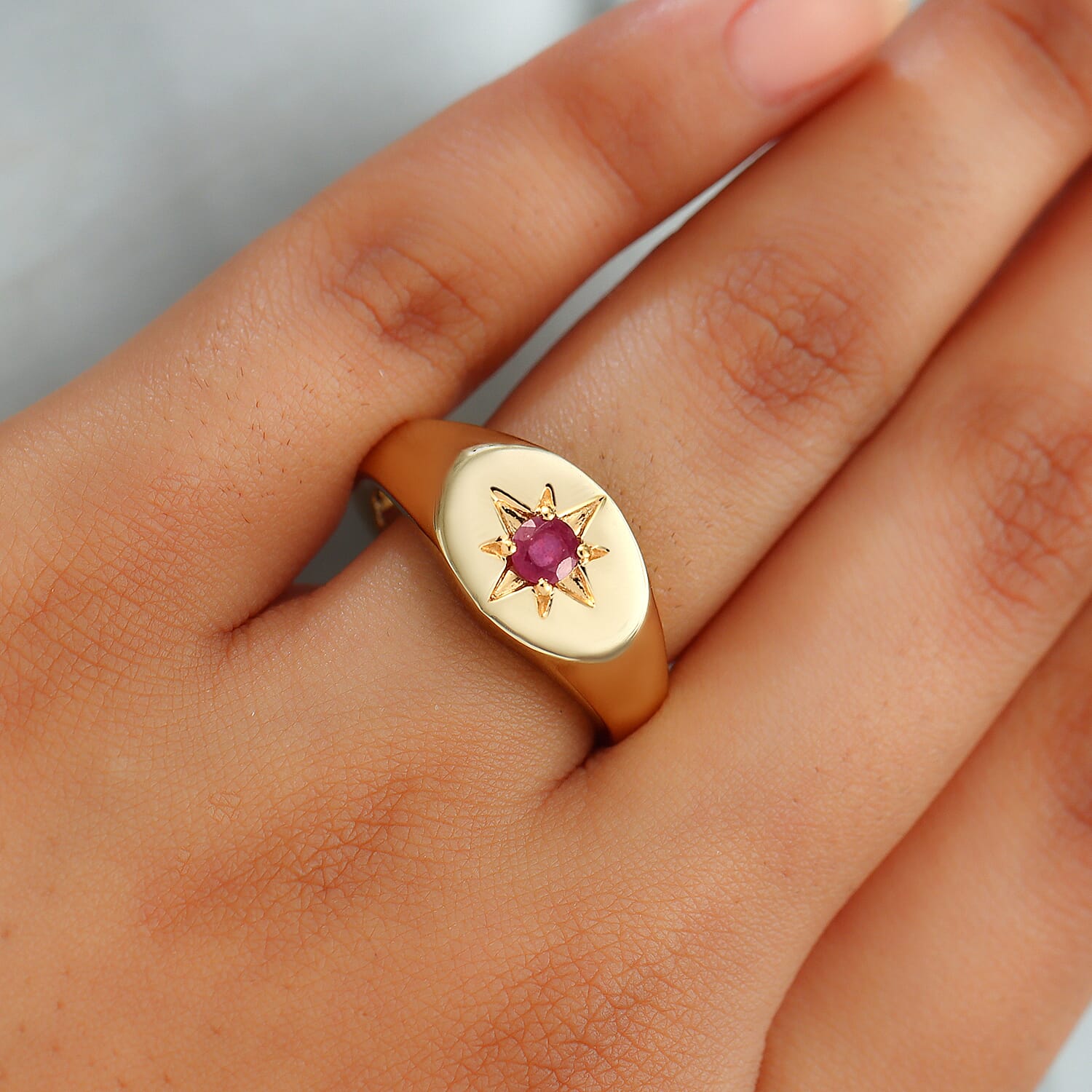 African Ruby (FF) Ring in 14K Gold Overlay Sterling Silver