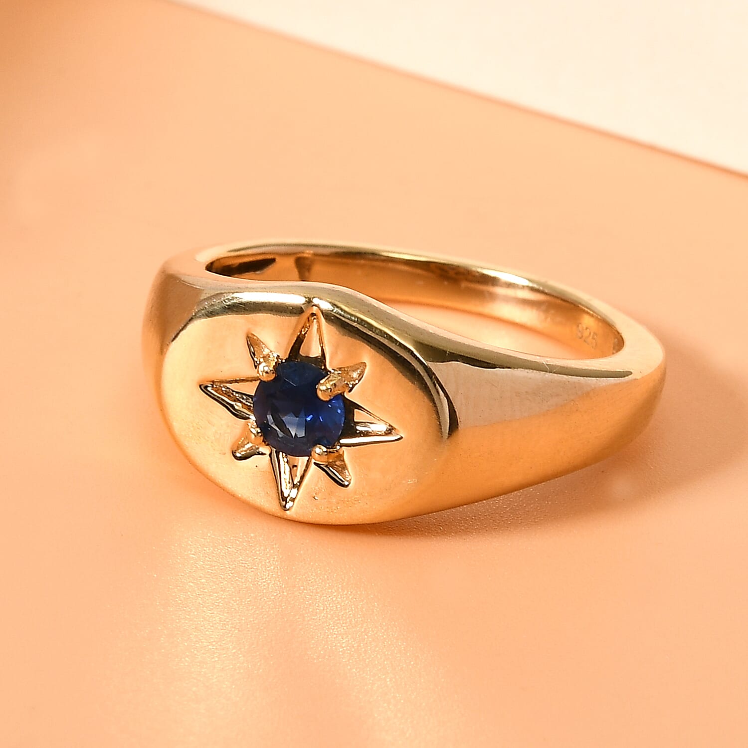 Blue Sapphire Ring in 14K Gold Overlay Sterling Silver