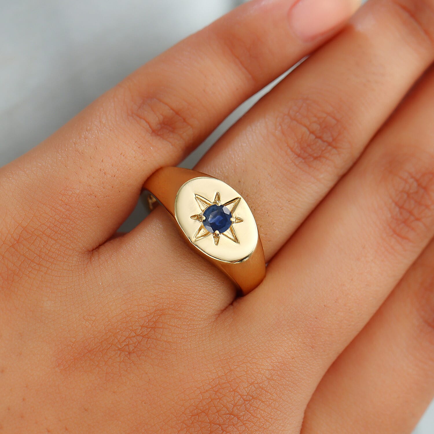 Blue Sapphire Ring in 14K Gold Overlay Sterling Silver