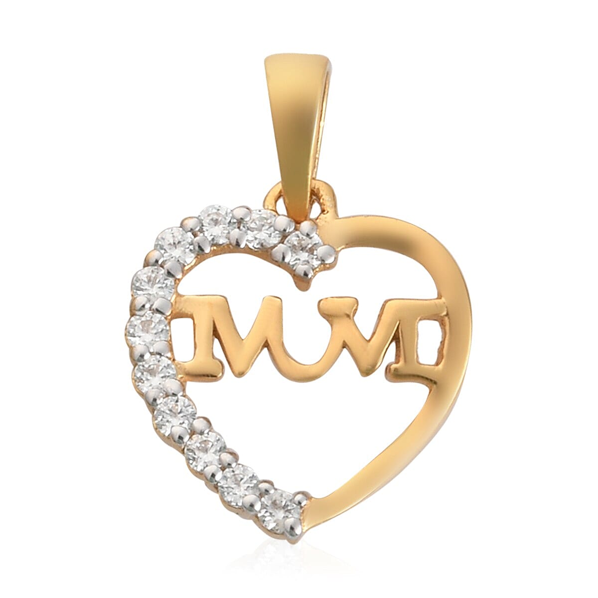 Lustro Stella 14K Gold Overlay Sterling Silver Heart Mum Pendant Made with Finest CZ