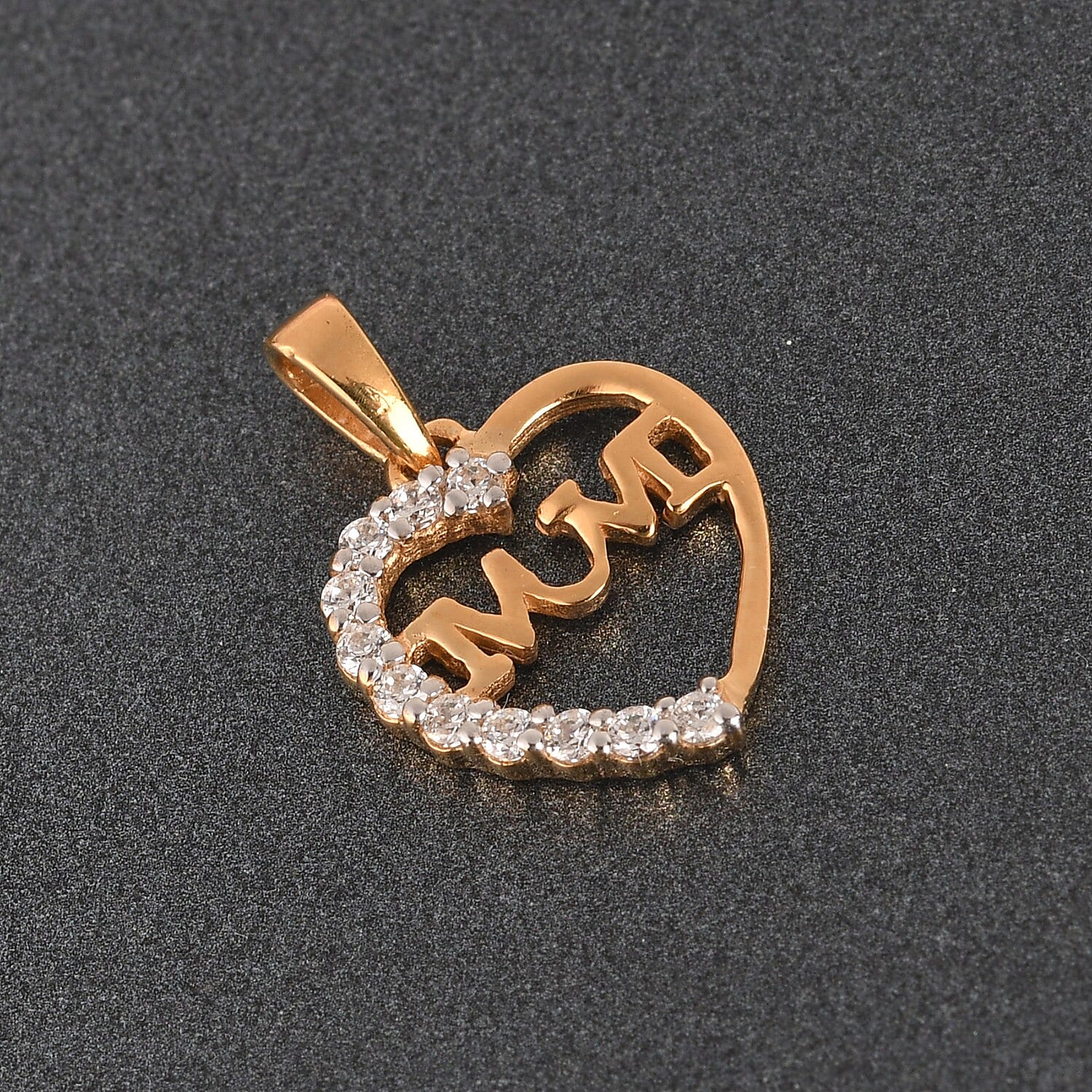 Lustro Stella 14K Gold Overlay Sterling Silver Heart Mum Pendant Made with Finest CZ