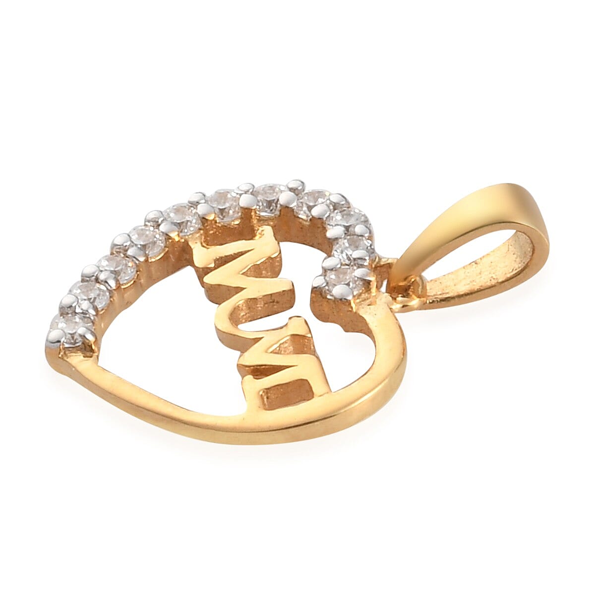 Lustro Stella 14K Gold Overlay Sterling Silver Heart Mum Pendant Made with Finest CZ