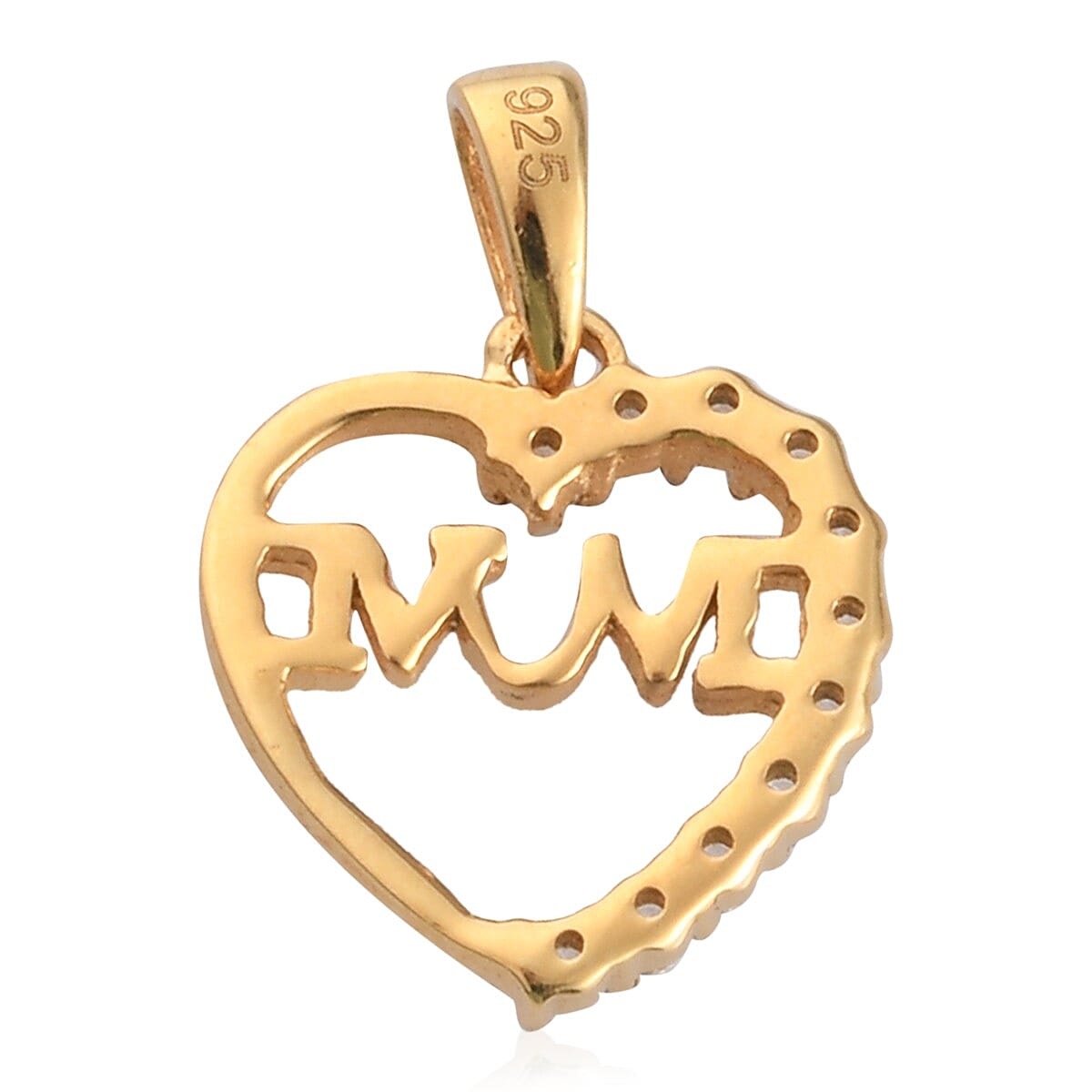 Lustro Stella 14K Gold Overlay Sterling Silver Heart Mum Pendant Made with Finest CZ