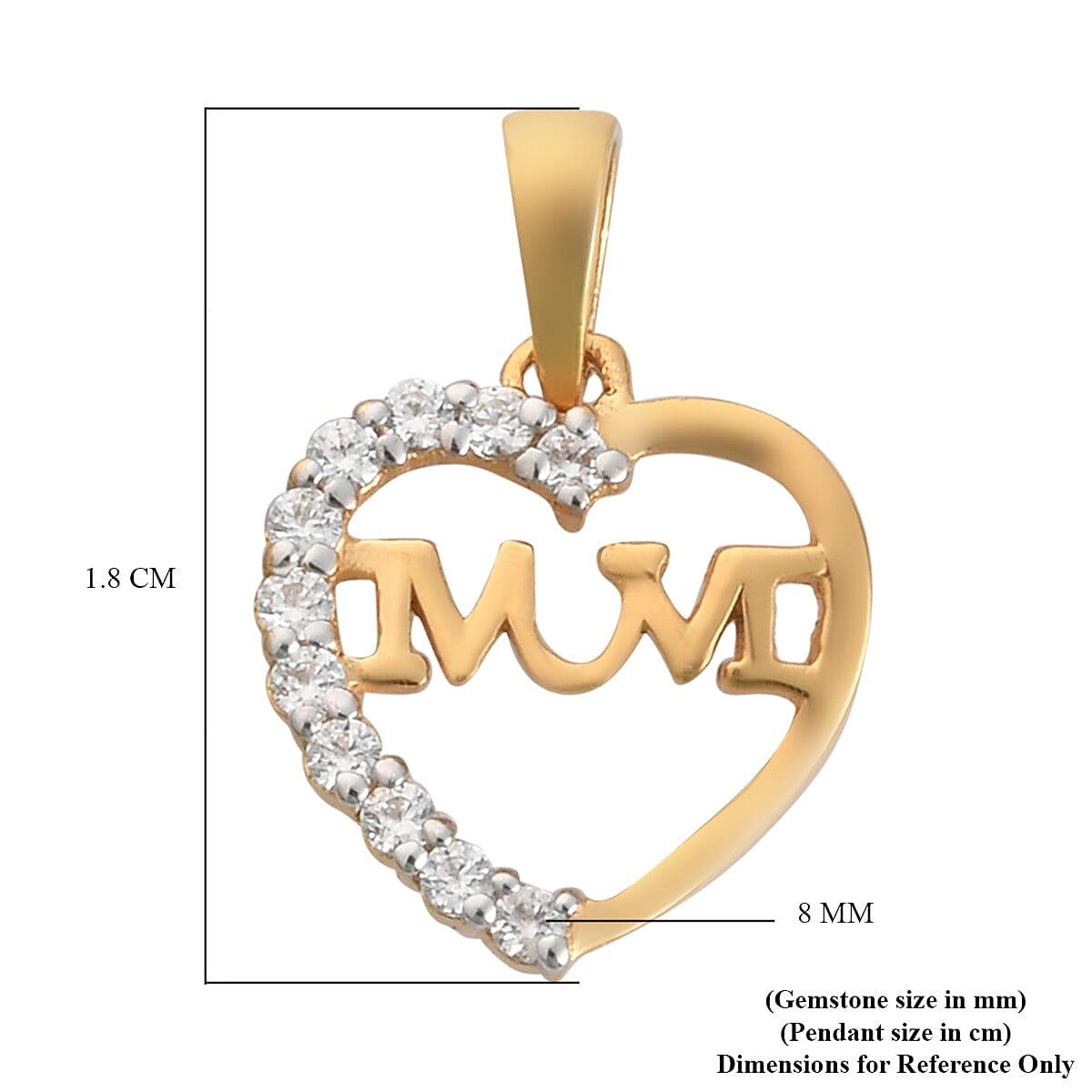 Lustro Stella 14K Gold Overlay Sterling Silver Heart Mum Pendant Made with Finest CZ