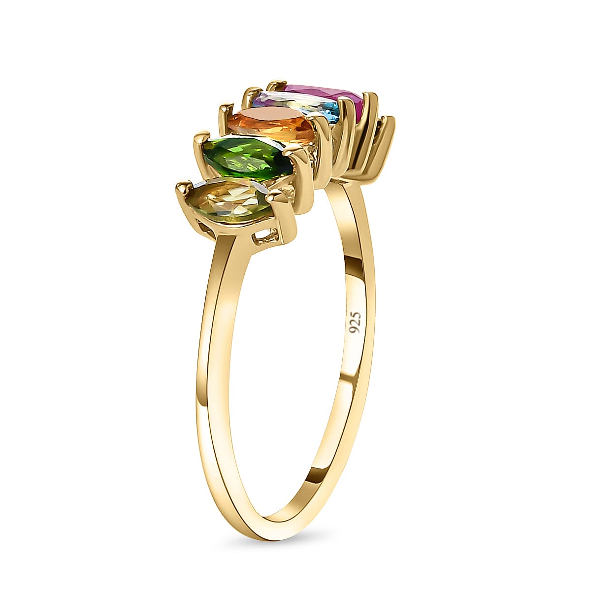 Ruby, Chrome Diopside, Blue Topaz, Amethyst, Peridot & Citrine Ring in 18K Vermeil Yellow Gold Plated Sterling Silver