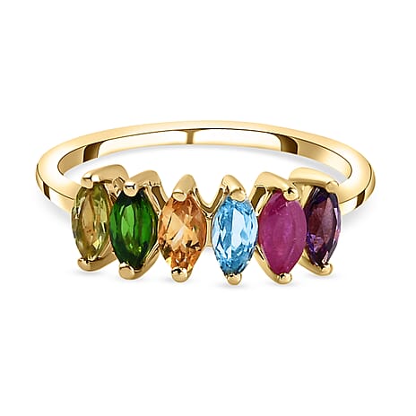 Ruby, Chrome Diopside, Blue Topaz, Amethyst, Peridot & Citrine Ring in 18K Gold Vermeil Sterling Silver
