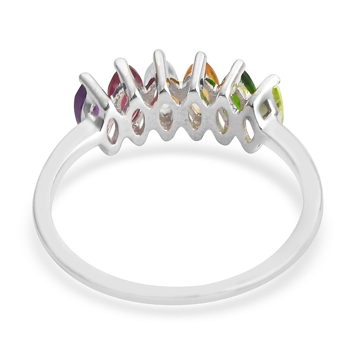 African Ruby, Chrome Diopside and Multi Gemstone 6-Stone Ring in Platinum Overlay Sterling Silver
