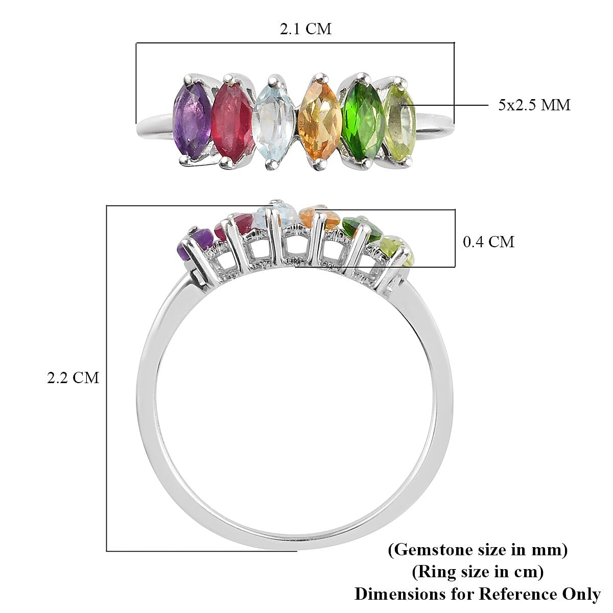 African Ruby, Chrome Diopside and Multi Gemstone 6-Stone Ring in Platinum Overlay Sterling Silver
