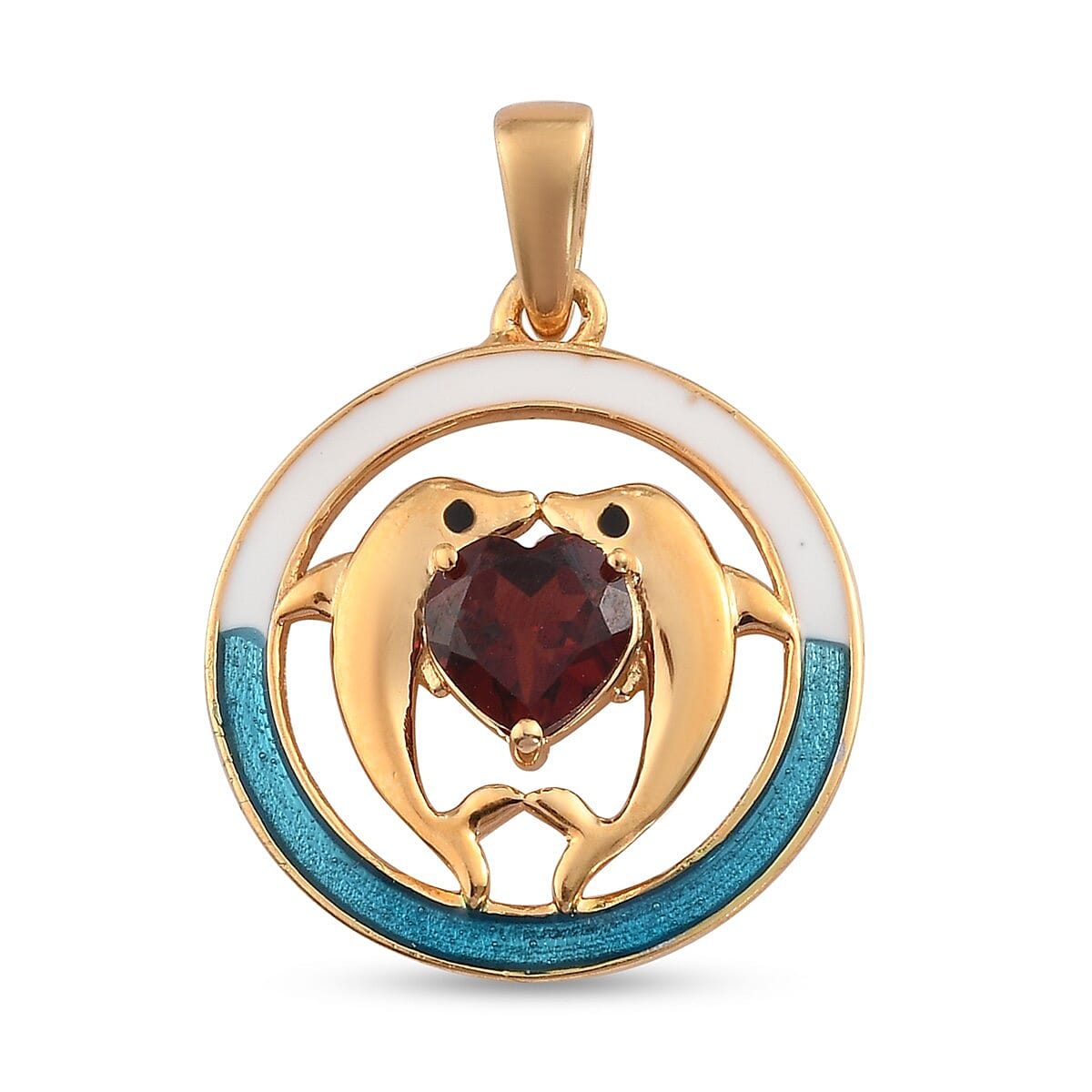 Mozambique Garnet Enamelled Dolphin Pendant in 14K Gold Overlay Sterling Silver