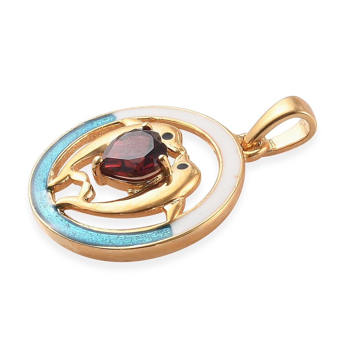Mozambique Garnet Enamelled Dolphin Pendant in 14K Gold Overlay Sterling Silver