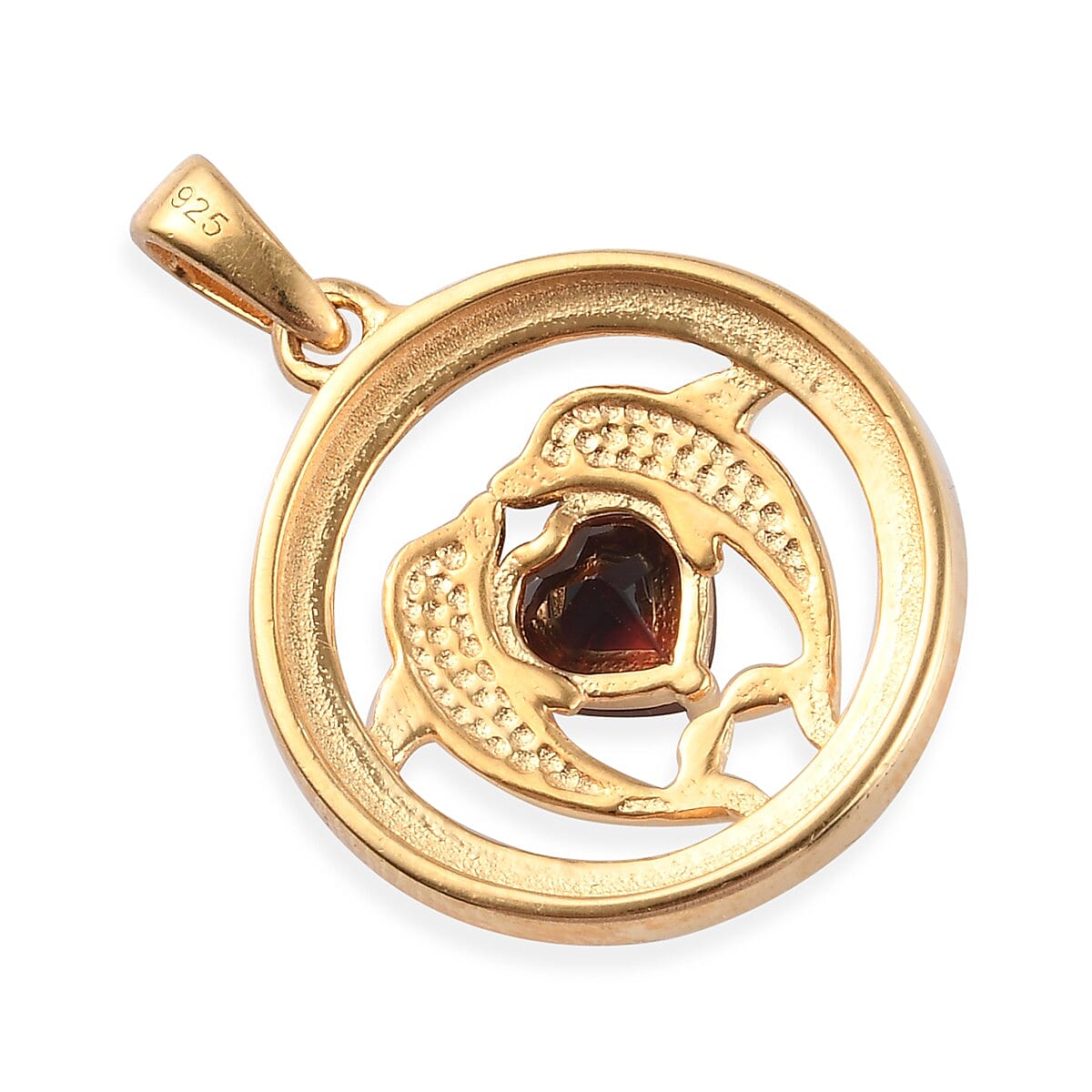 Mozambique Garnet Enamelled Dolphin Pendant in 14K Gold Overlay Sterling Silver