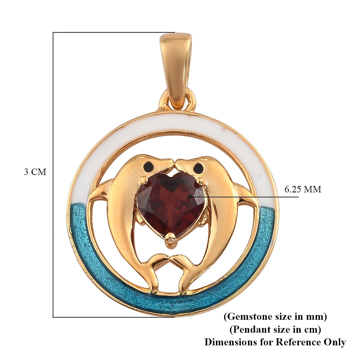 Mozambique Garnet Enamelled Dolphin Pendant in 14K Gold Overlay Sterling Silver