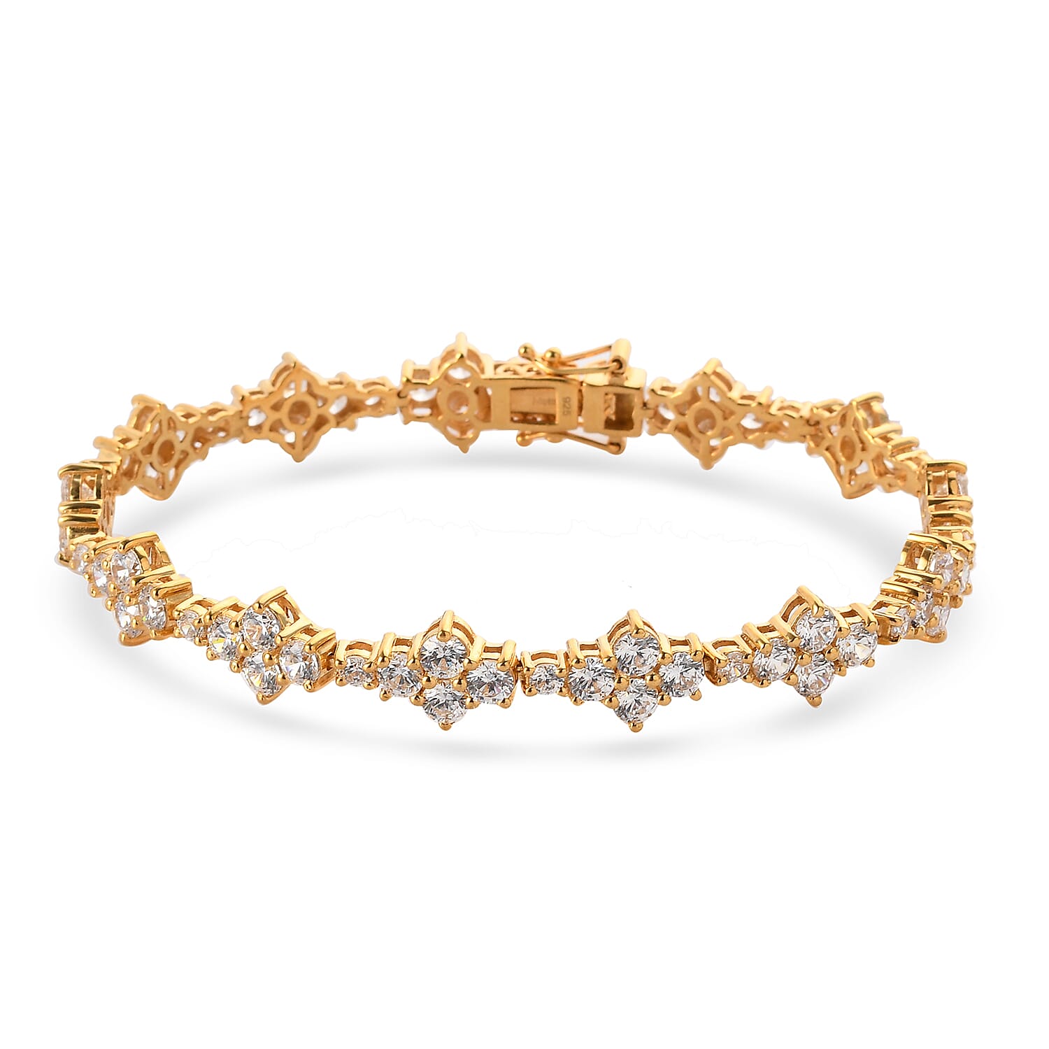 Lustro Stella 14K Gold Overlay Sterling Silver Bracelet (Size 7.5) Made with Finest CZ 11.96 Ct, Silver wt 13.98 Gms
