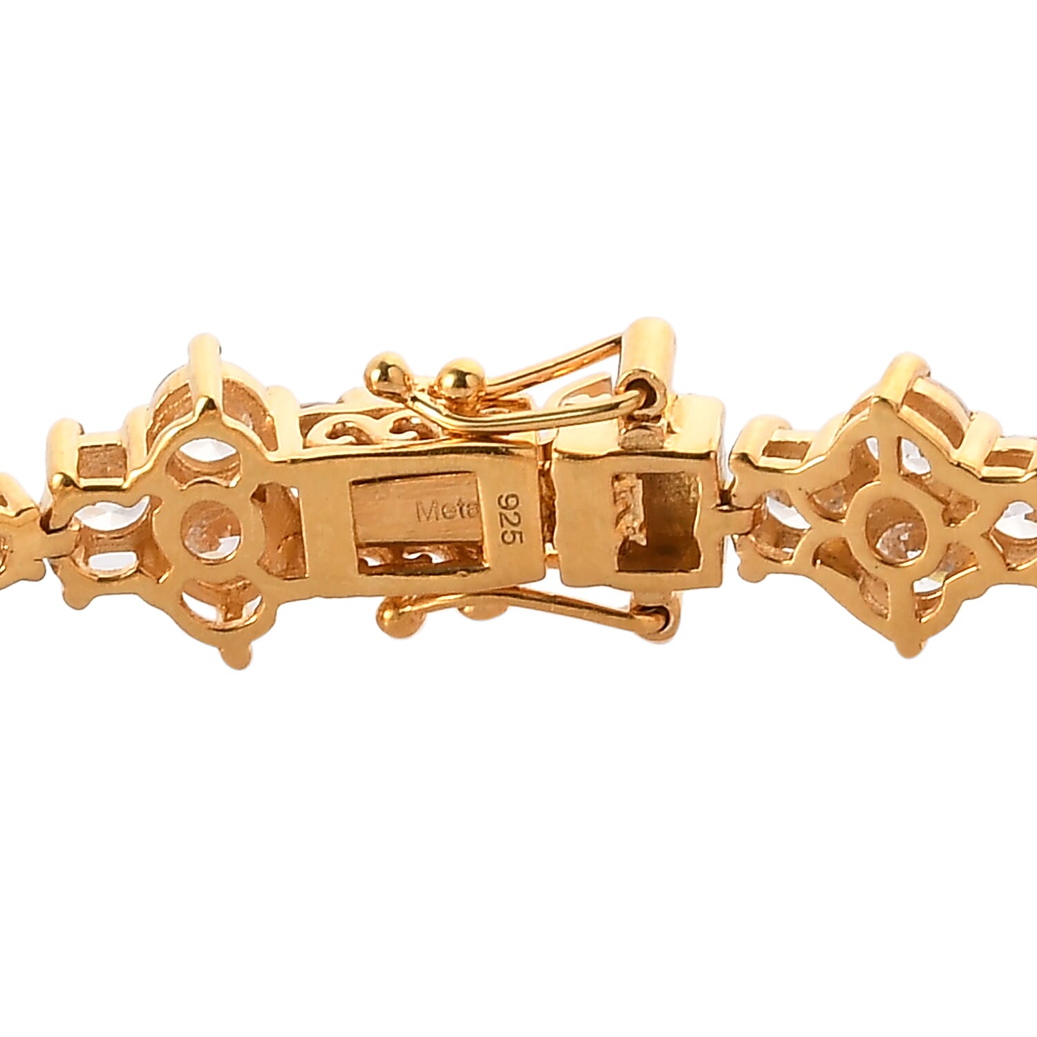 Lustro Stella 14K Gold Overlay Sterling Silver Bracelet (Size 7.5) Made with Finest CZ 11.96 Ct, Silver wt 13.98 Gms