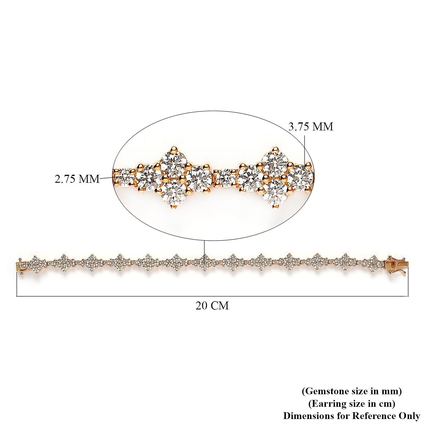 Lustro Stella 14K Gold Overlay Sterling Silver Bracelet (Size 7.5) Made with Finest CZ 11.96 Ct, Silver wt 13.98 Gms