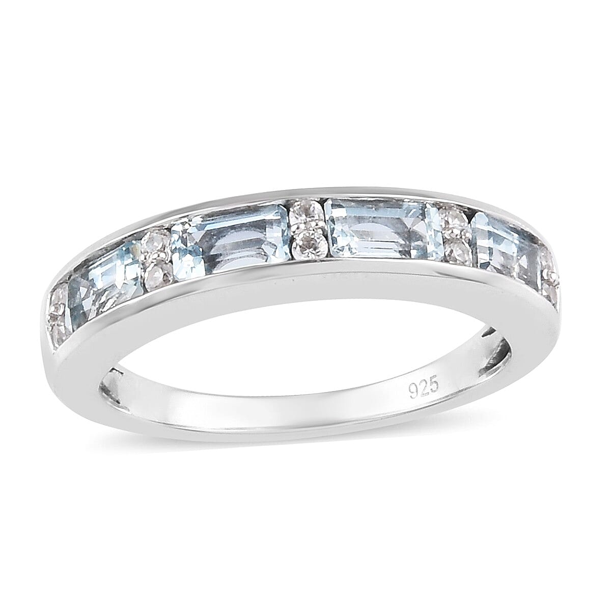 AA Santa Teresa Aquamarine and Natural Cambodian Zircon Band Ring in Platinum Overlay Sterling Silver 1.04 Ct.