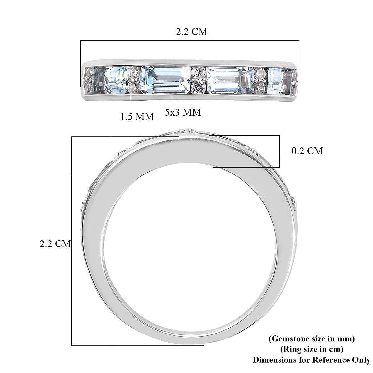 AA Santa Teresa Aquamarine and Natural Cambodian Zircon Band Ring in Platinum Overlay Sterling Silver 1.04 Ct.