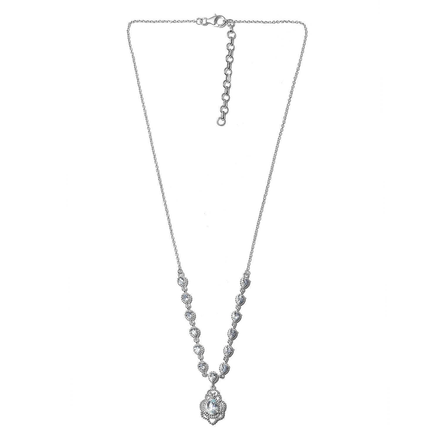 AA Santa Teresa Aquamarine Necklace (Size 18 with 2 inch Extender) in Platinum Overlay Sterling Silver 2.75 Ct