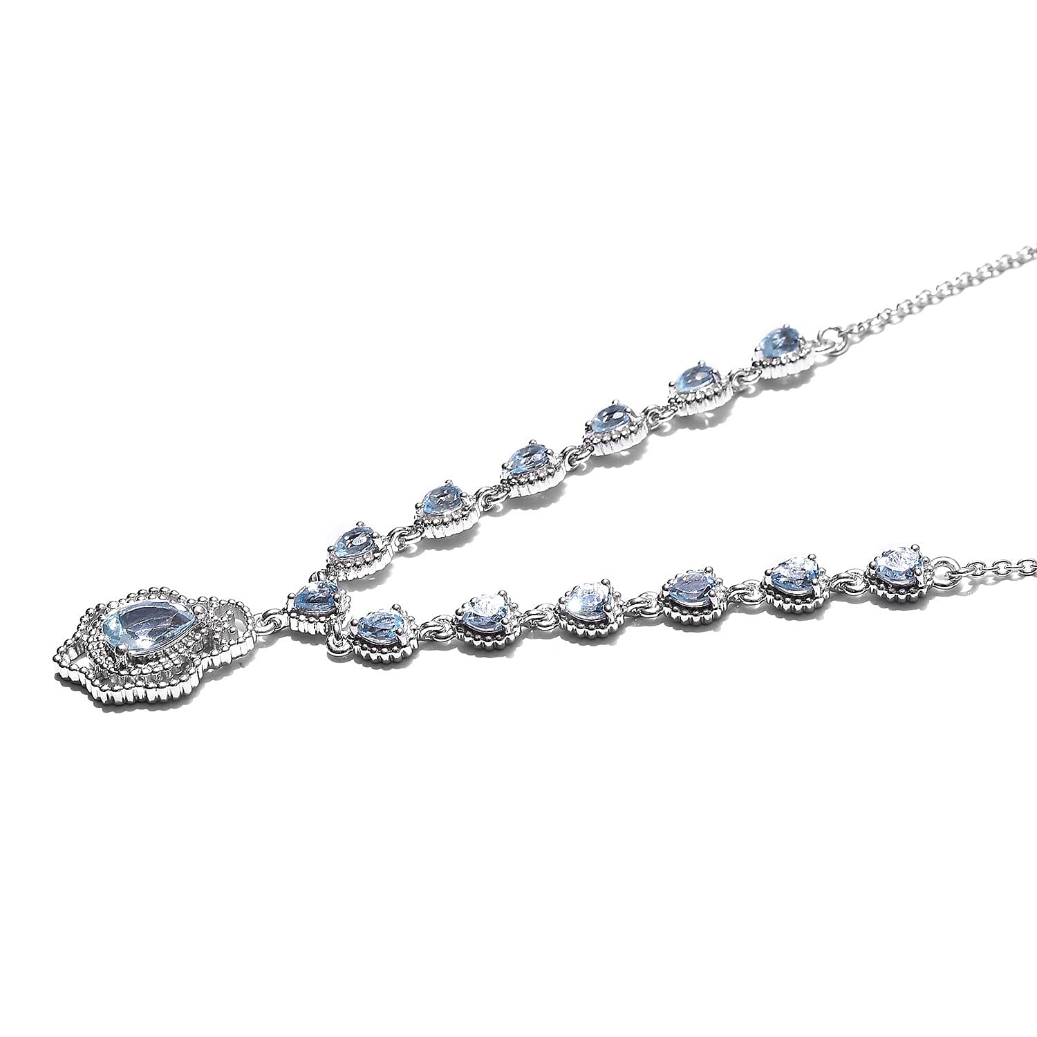 AA Santa Teresa Aquamarine Necklace (Size 18 with 2 inch Extender) in Platinum Overlay Sterling Silver 2.75 Ct