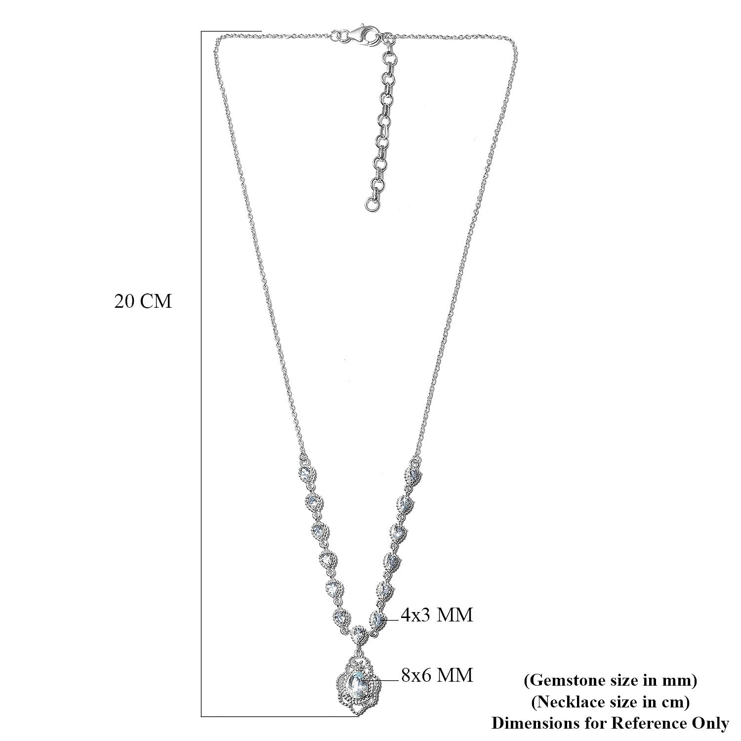 AA Santa Teresa Aquamarine Necklace (Size 18 with 2 inch Extender) in Platinum Overlay Sterling Silver 2.75 Ct